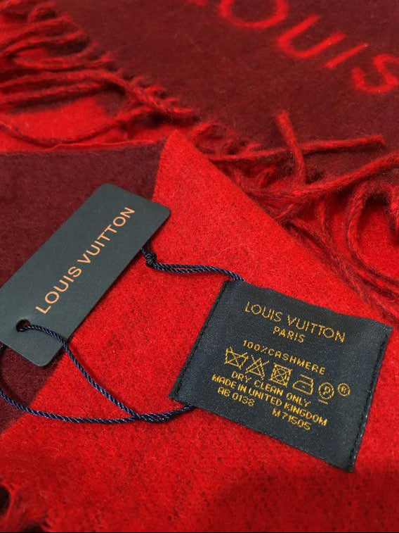 Louis Vuitton 100% Cashmere Monogram Scarf – Burgundy & Red