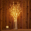 Birch Branch Lights Set of 2, Artificial Luminous Birch Tree Branches with Green Leaves & LED Fairy Lights — Battery Powered Indoor Decor for Christmas, New Year, Home & Reading Nook