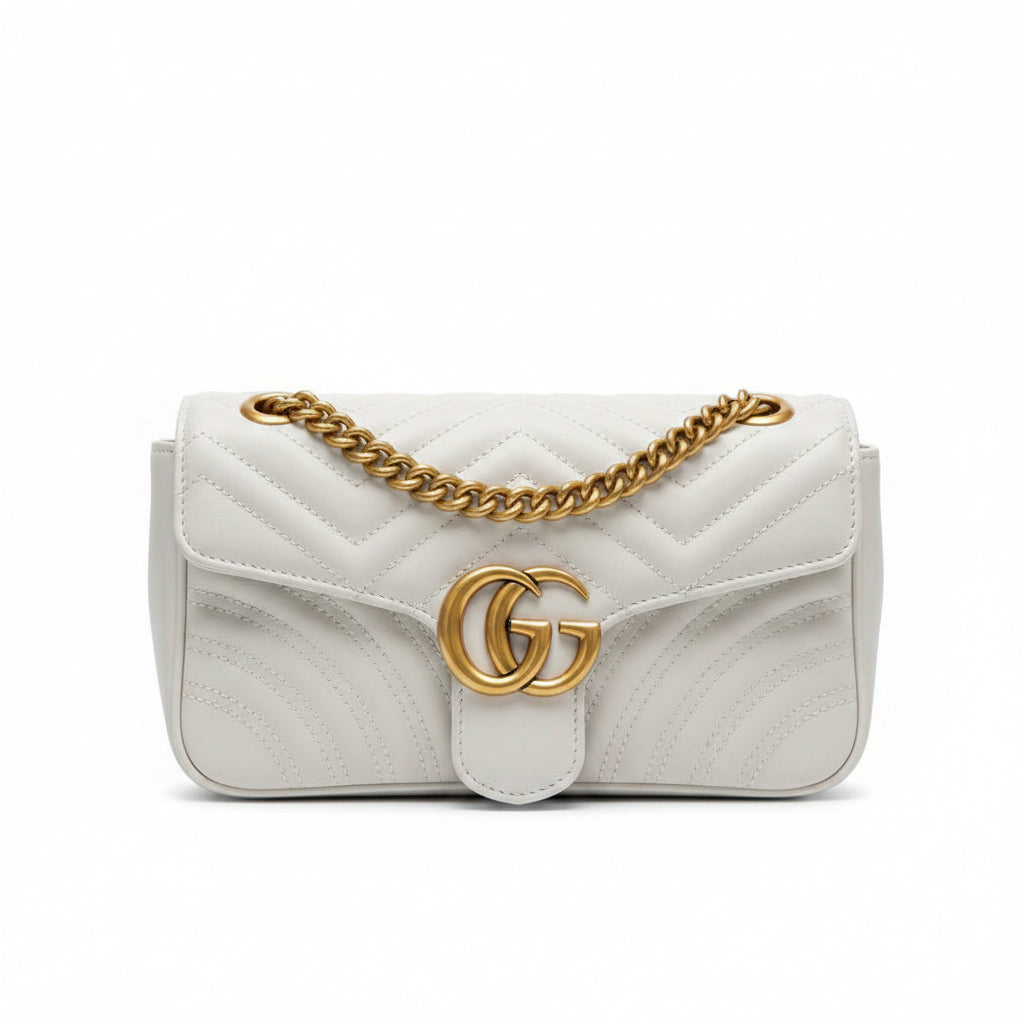 White Quilted Leather Chain Shoulder Bag