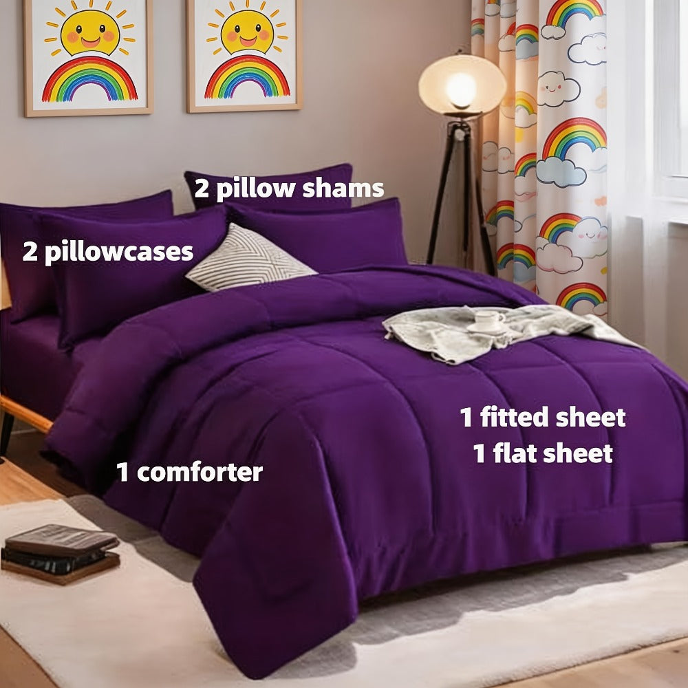 Bed in a Bag Full Queen and King Comforter Set in Soft Satin-Like Fabric (7 Piece)