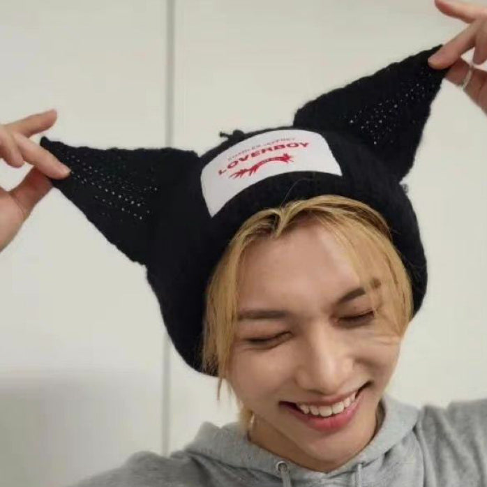 Cute Cat Ears Knitted Beanie - Black
