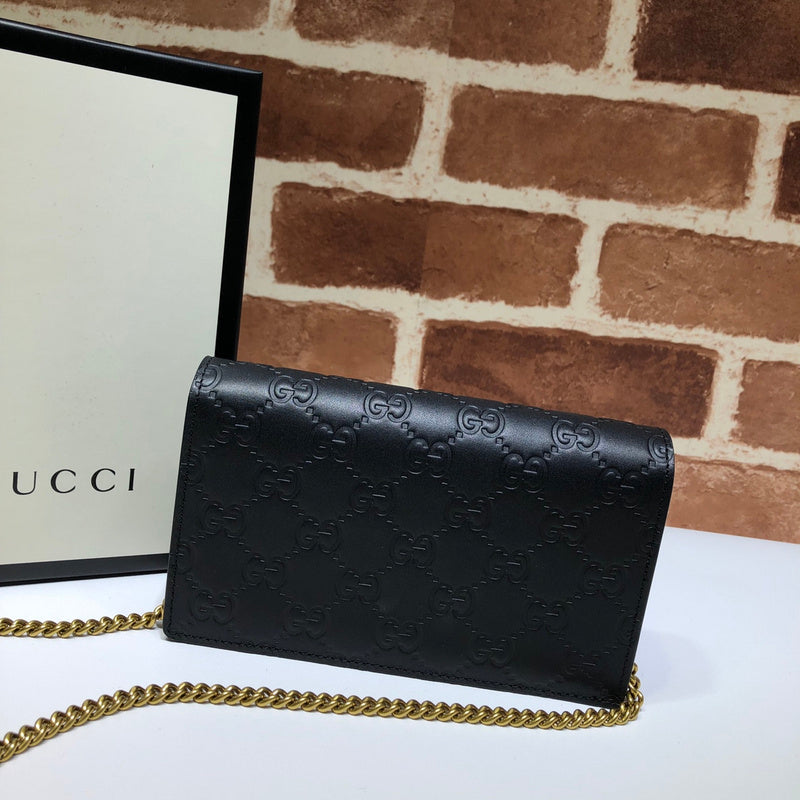 Gucci Signature GG Cherry Mini Chain Wallet Bag – Black Guccissima Leather