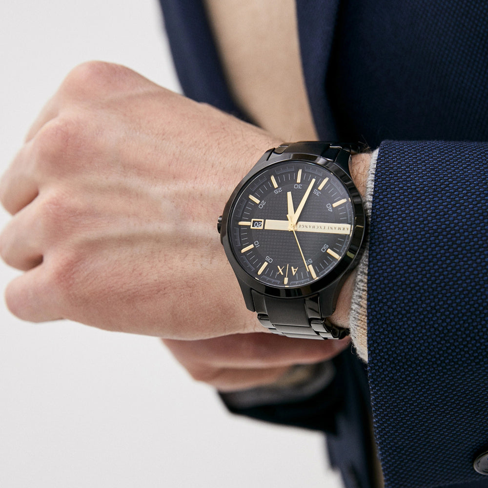 Armani Exchange Hampton AX2413 Herren-Chronograph – Schwarzes Zifferblatt mit schwarzem Edelstahlarmband