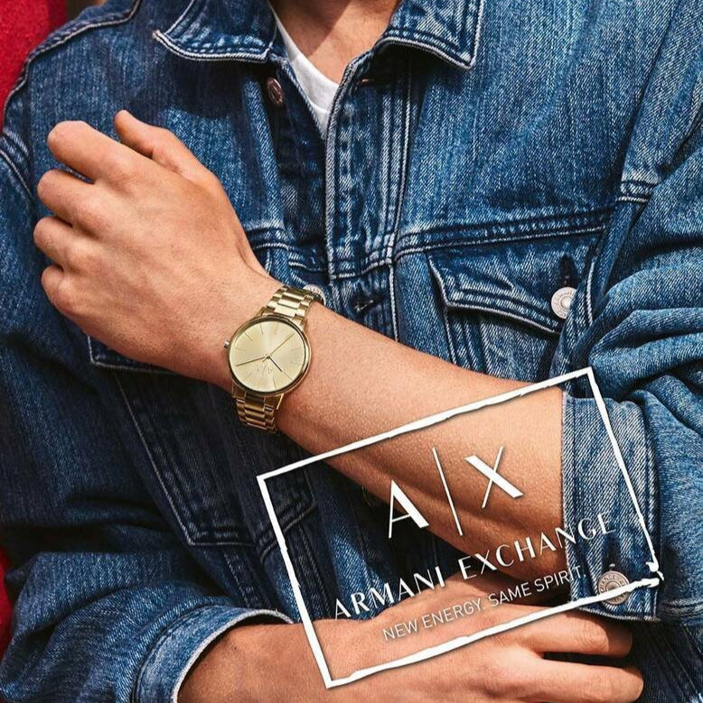 Armani Exchange Cayde AX2707 Herren-Analoguhr – Goldfarbenes Zifferblatt mit passendem Edelstahlarmband in Gold