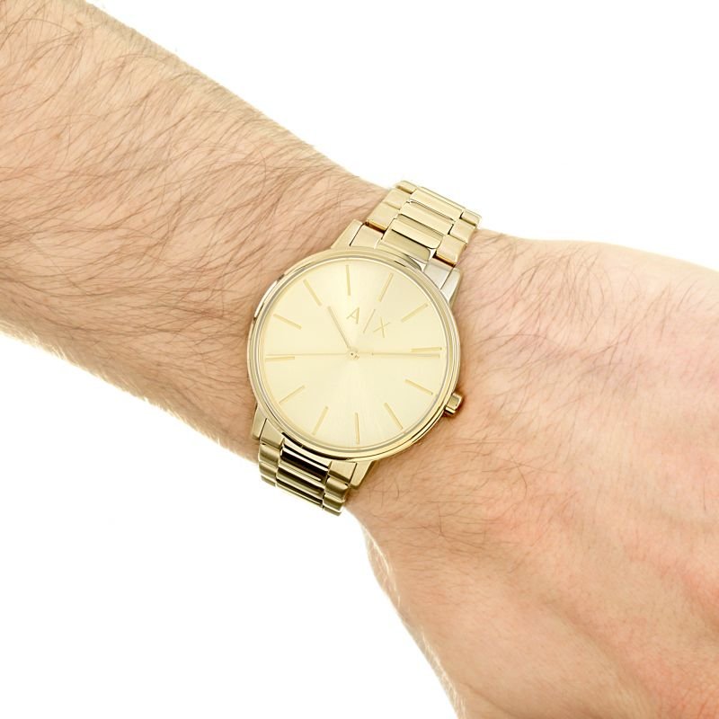 Armani Exchange Cayde AX2707 Herren-Analoguhr – Goldfarbenes Zifferblatt mit passendem Edelstahlarmband in Gold