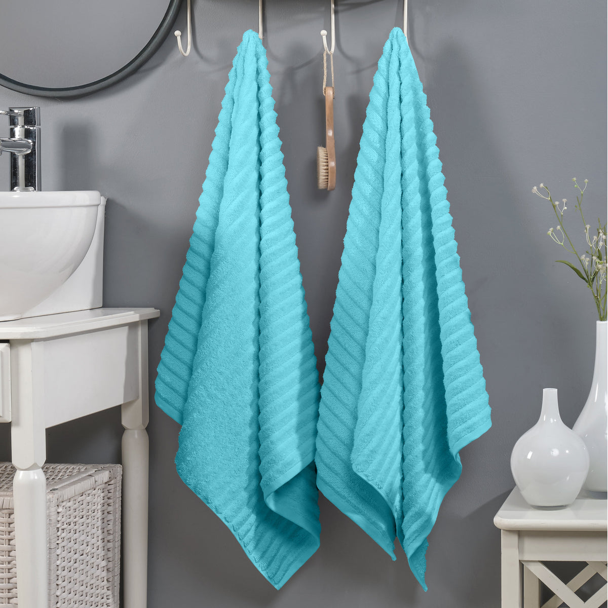 Elegant Comfort 2-Pack Premium Turkish Cotton Corduroy Stripe Bath Towel Set, 27 x 54 inch