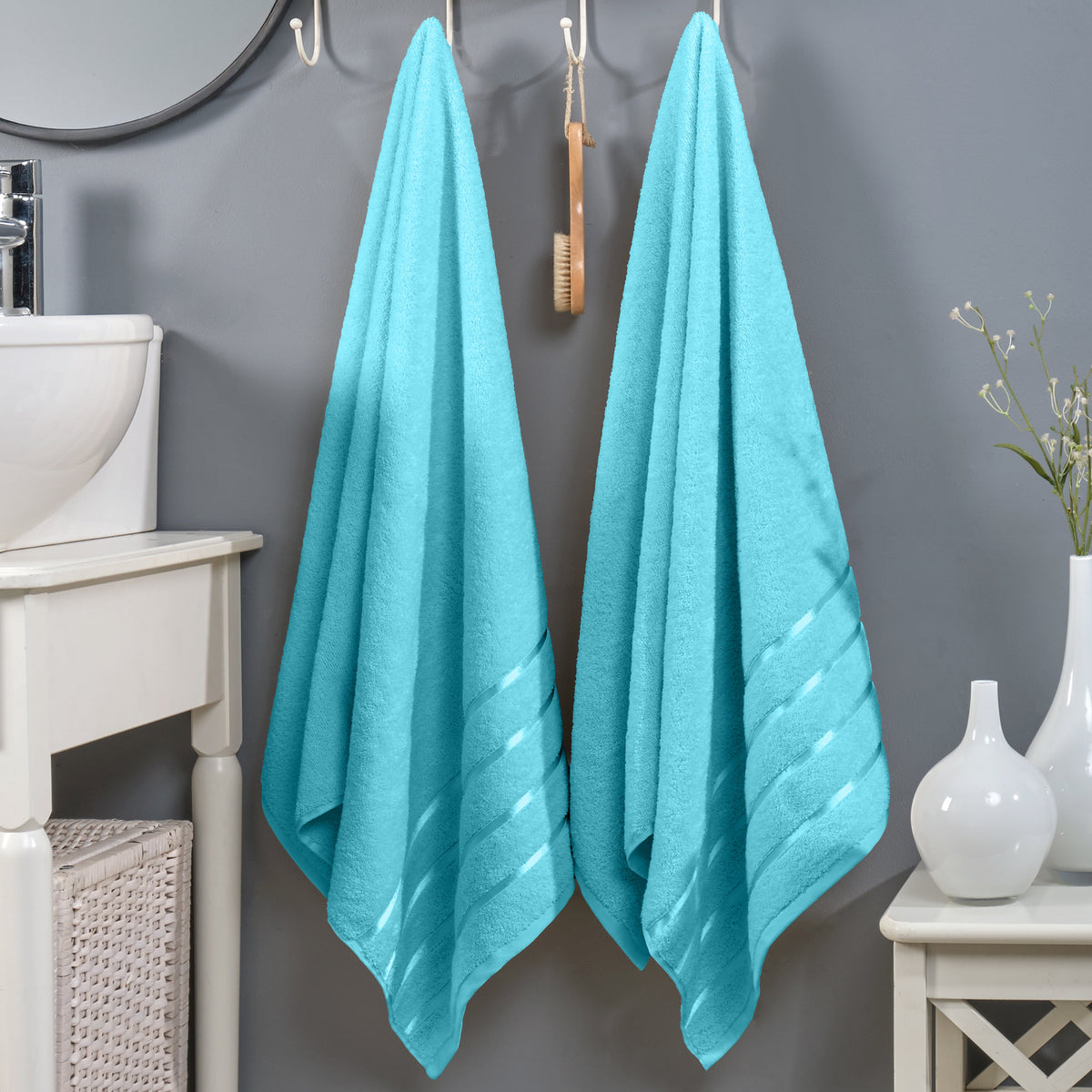 Elegant Comfort 2-Pack Premium Turkish Cotton 4 Lines Stripe Bath Towel Set, 27 x 54 inch