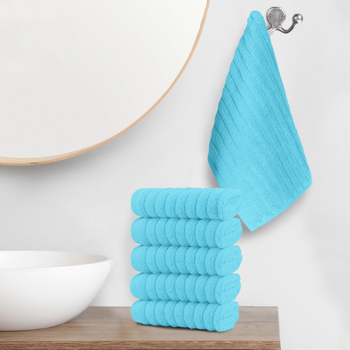 Elegant Comfort 6-Pack Premium Turkish Cotton Corduroy Stripe Washcloths Set, 13 x 13 inch