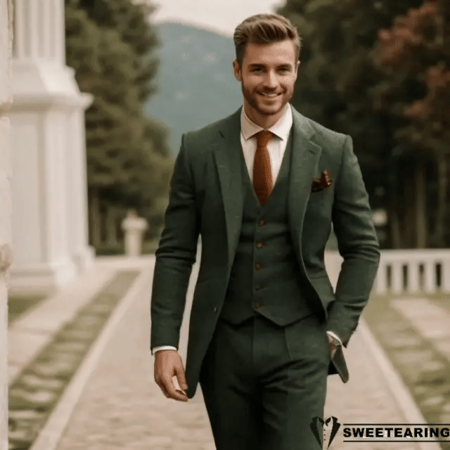 Sweetearing Tweed Suit Men's Breasted Vintage Classic Tuxedos