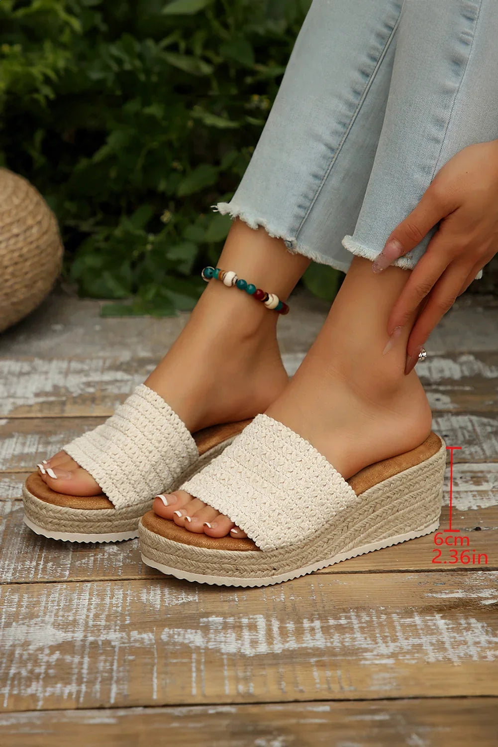 Threaded Pear Woven Wide Band Platform Sandals