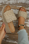 Threaded Pear Woven Wide Band Platform Sandals