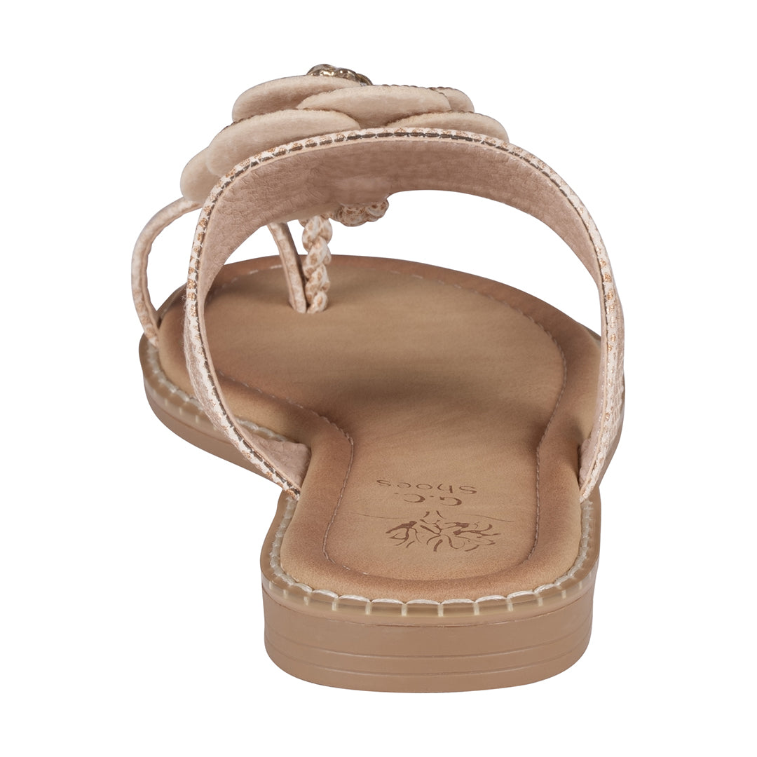 Women's Blossom Rose Gold Embellished Flower Toe Ring Flat Sandals
