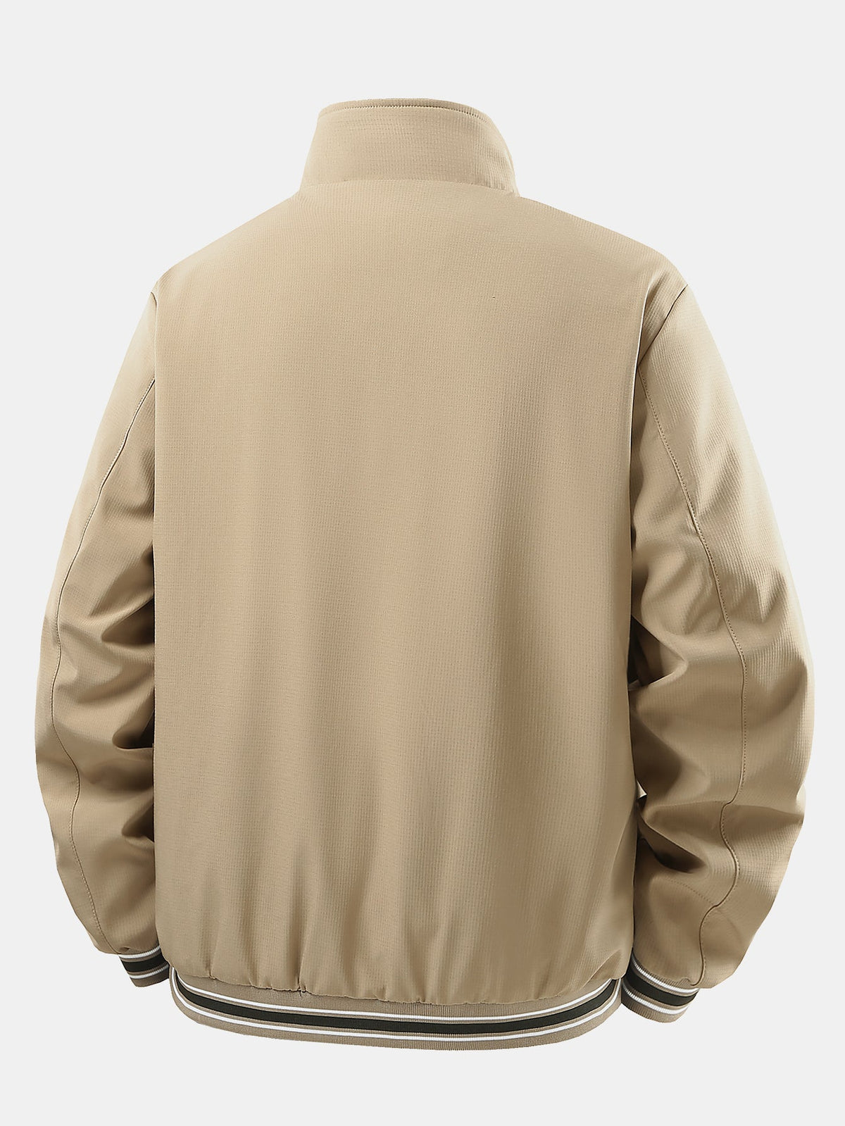 Plaid-Lined Stand Collar Zip-Up Jacket