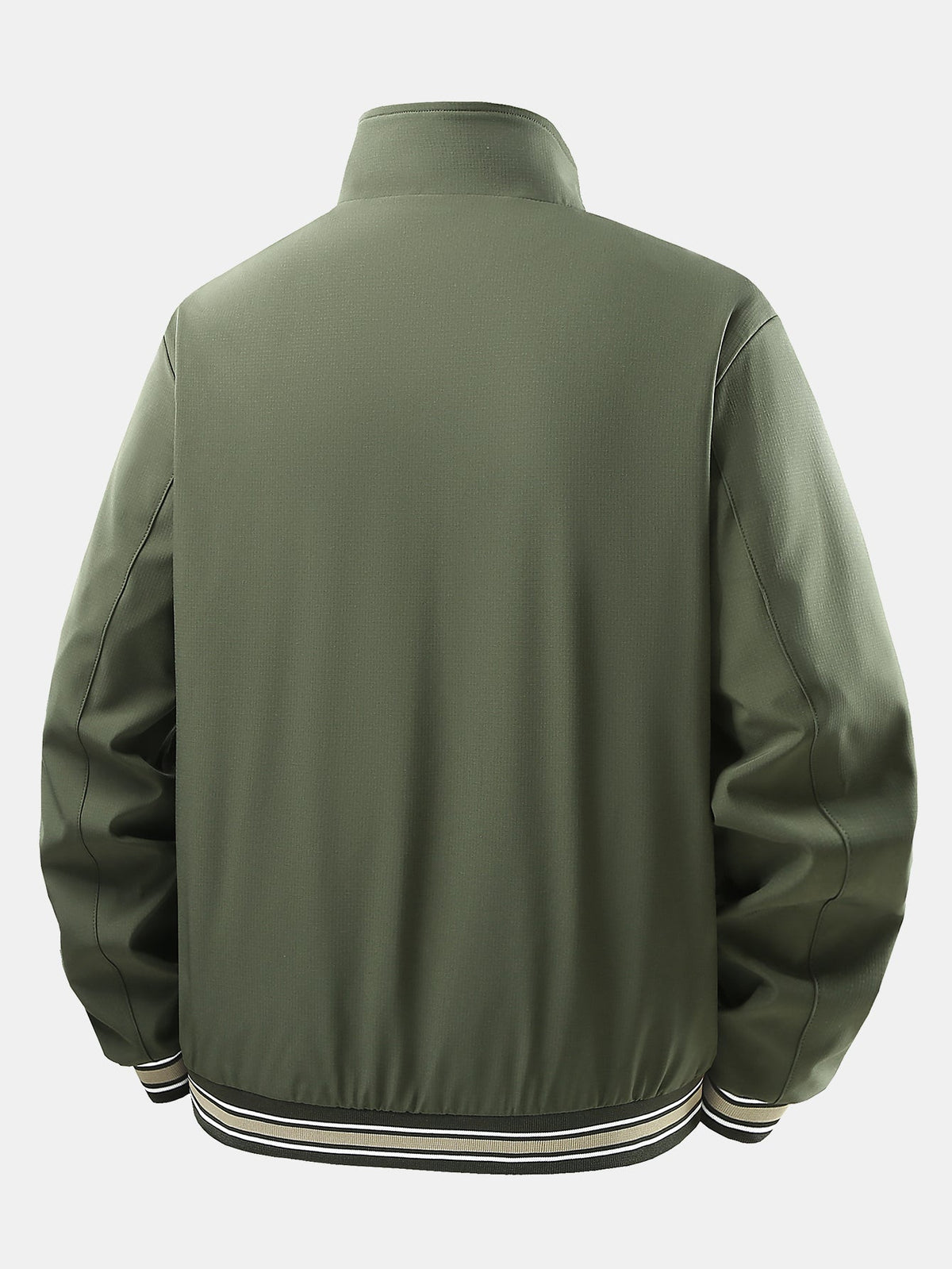 Plaid-Lined Stand Collar Zip-Up Jacket