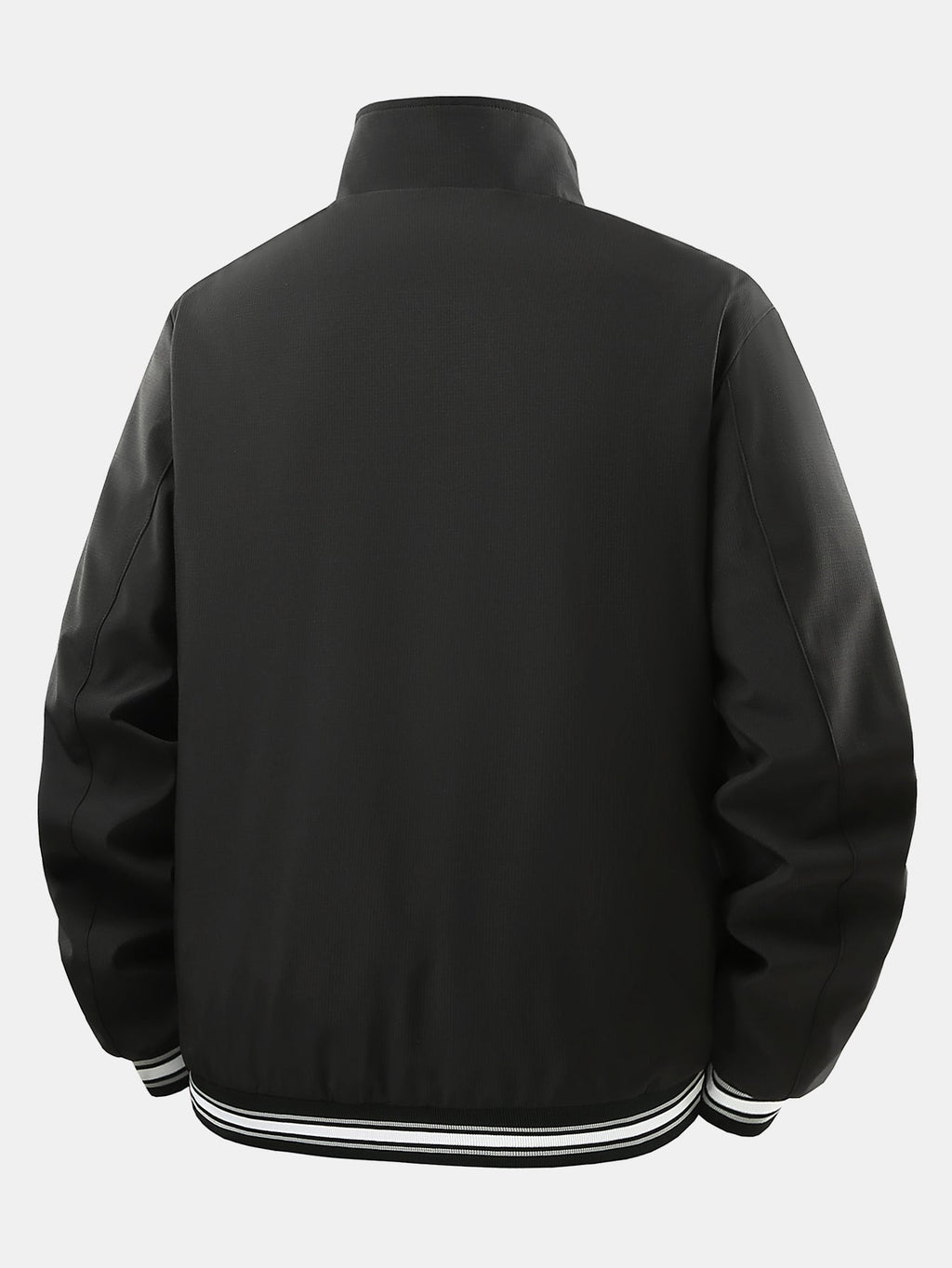 Plaid-Lined Stand Collar Zip-Up Jacket