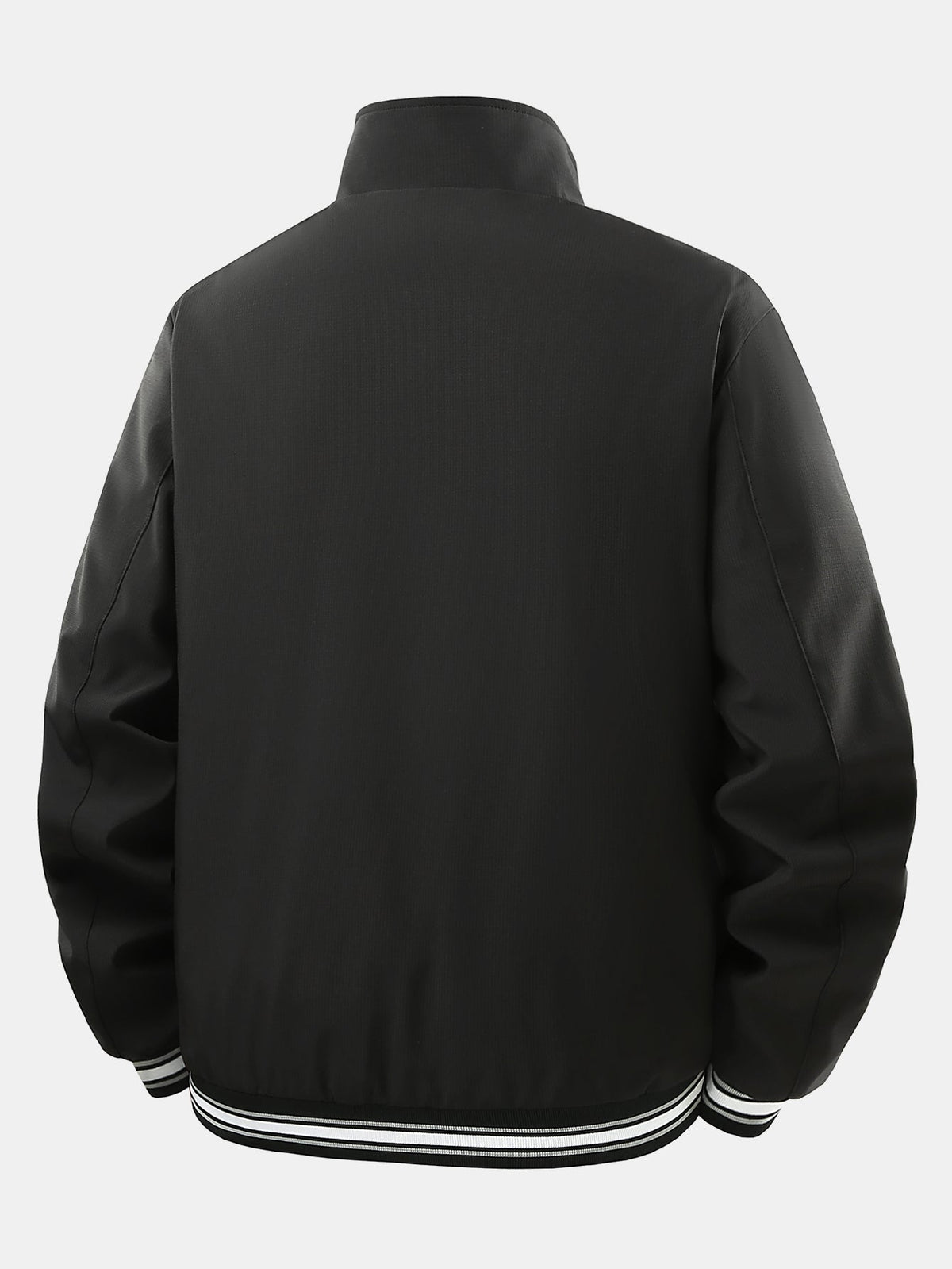 Plaid-Lined Stand Collar Zip-Up Jacket