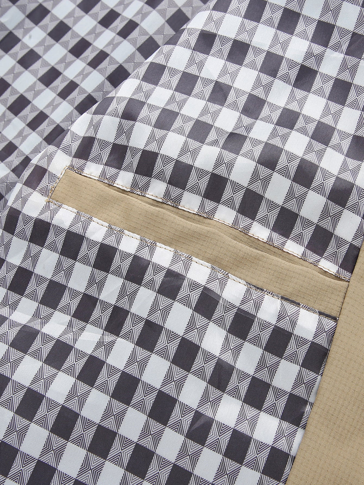 Plaid-Lined Stand Collar Zip-Up Jacket