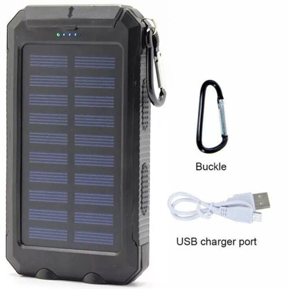 Solar Power Bank for Portable USB Charging, 10000mAh Dual-Port Battery with LED Lights and Built-In Compass