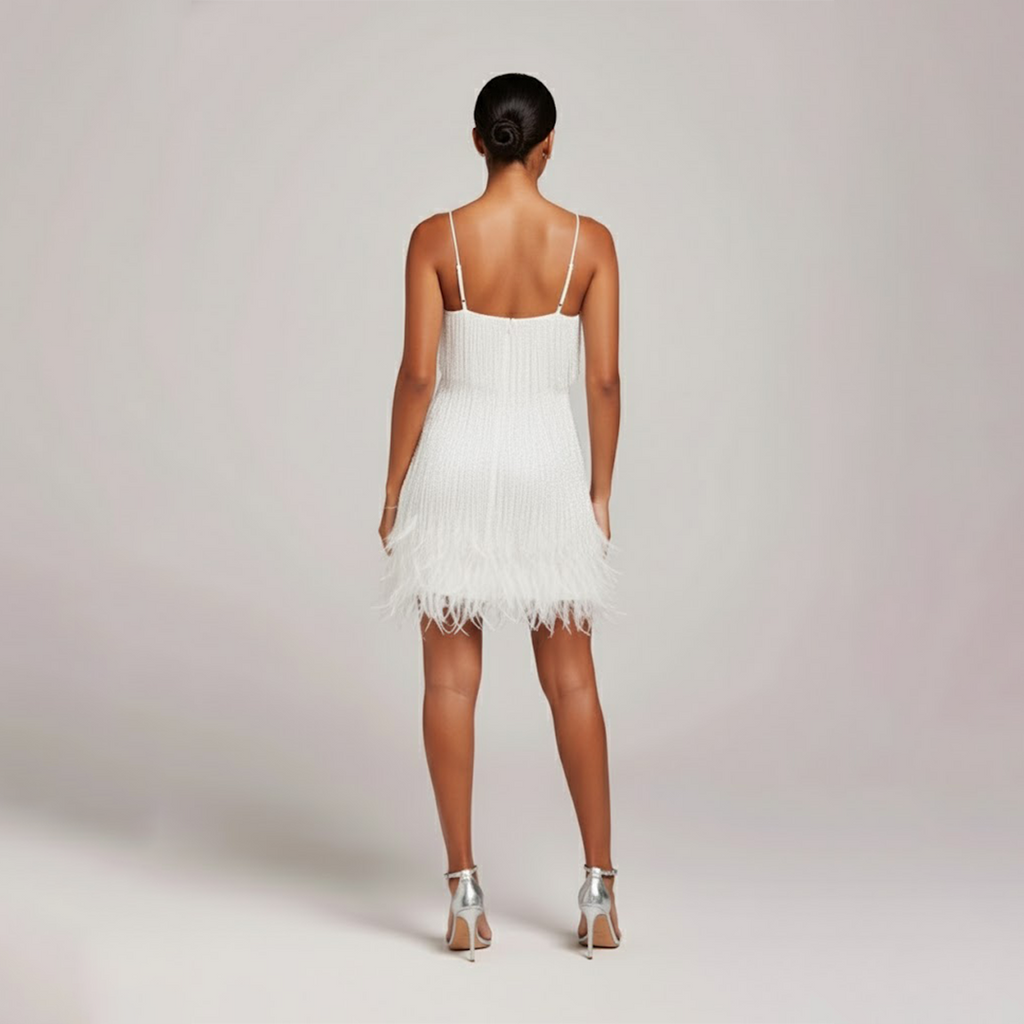 Vivienne | Fransen- und Feder-Party-Minikleid