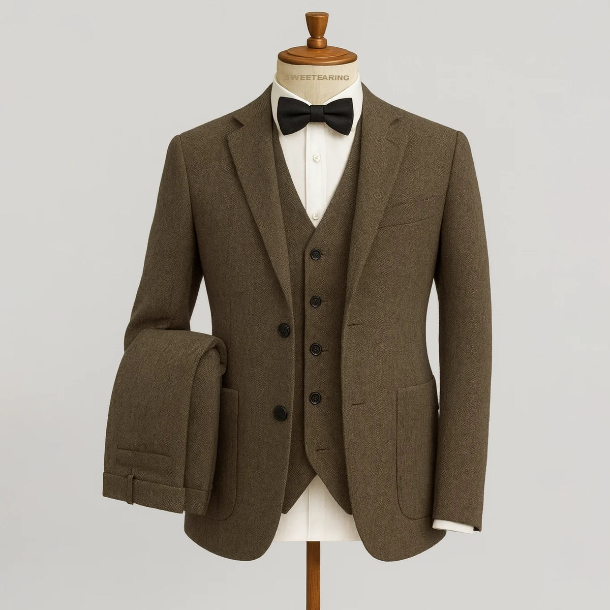 Sweetearing Tweed Suit Men's Breasted Vintage Classic Tuxedos