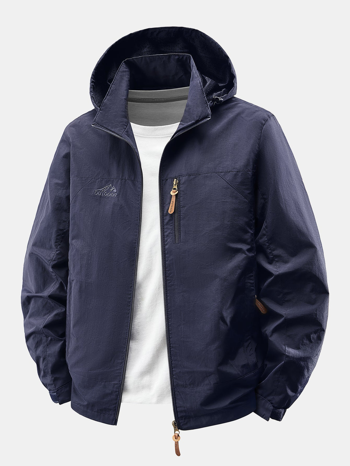 Zip-Up Detachable-Hood Windbreaker Jacket
