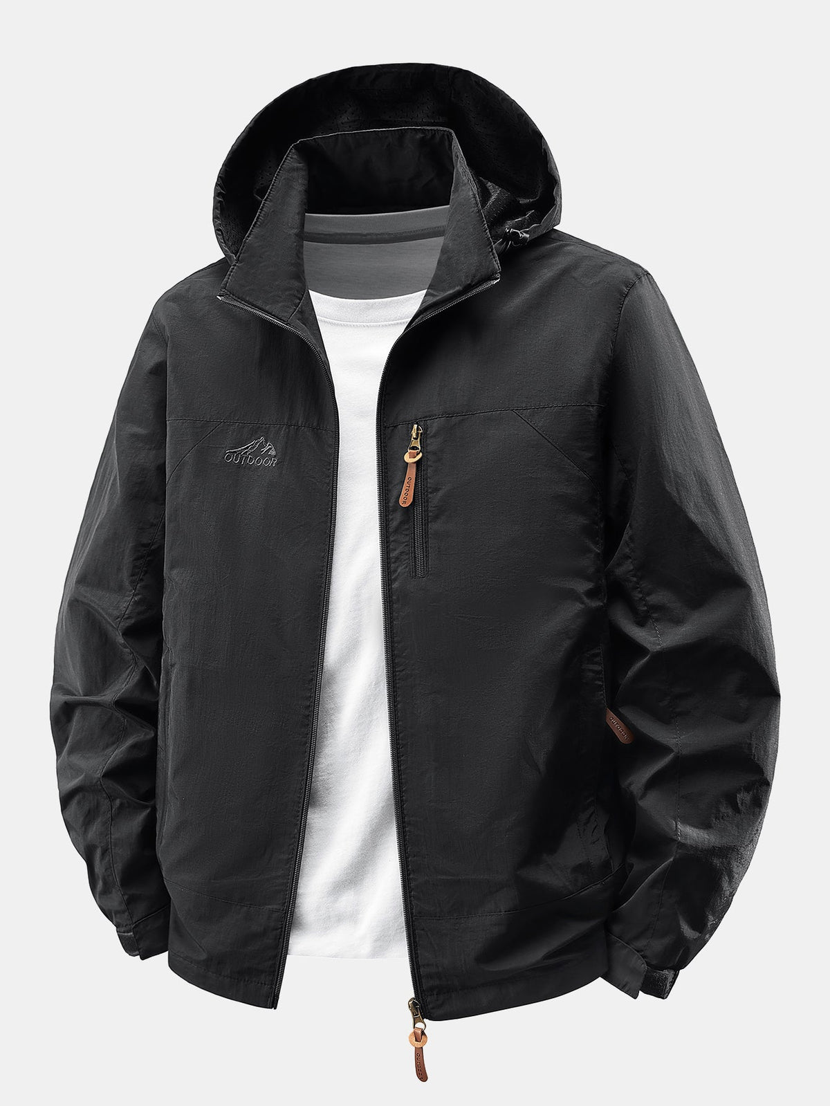 Zip-Up Detachable-Hood Windbreaker Jacket