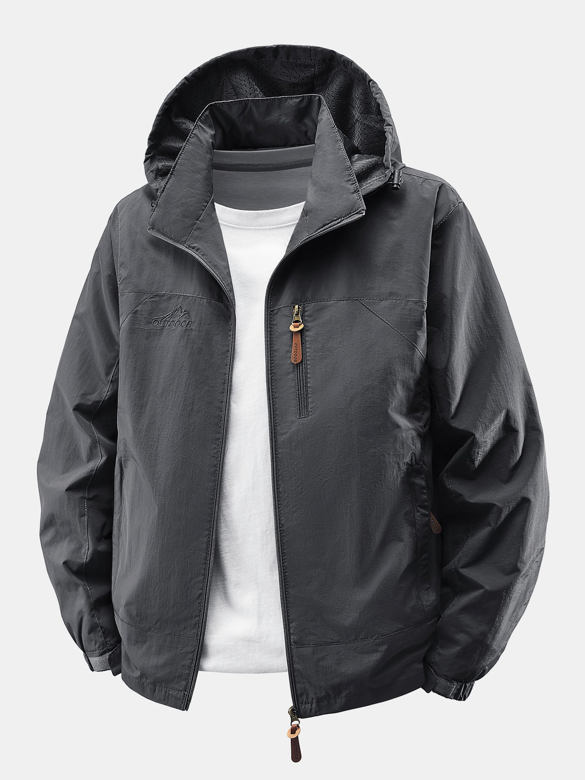 Zip-Up Detachable-Hood Windbreaker Jacket