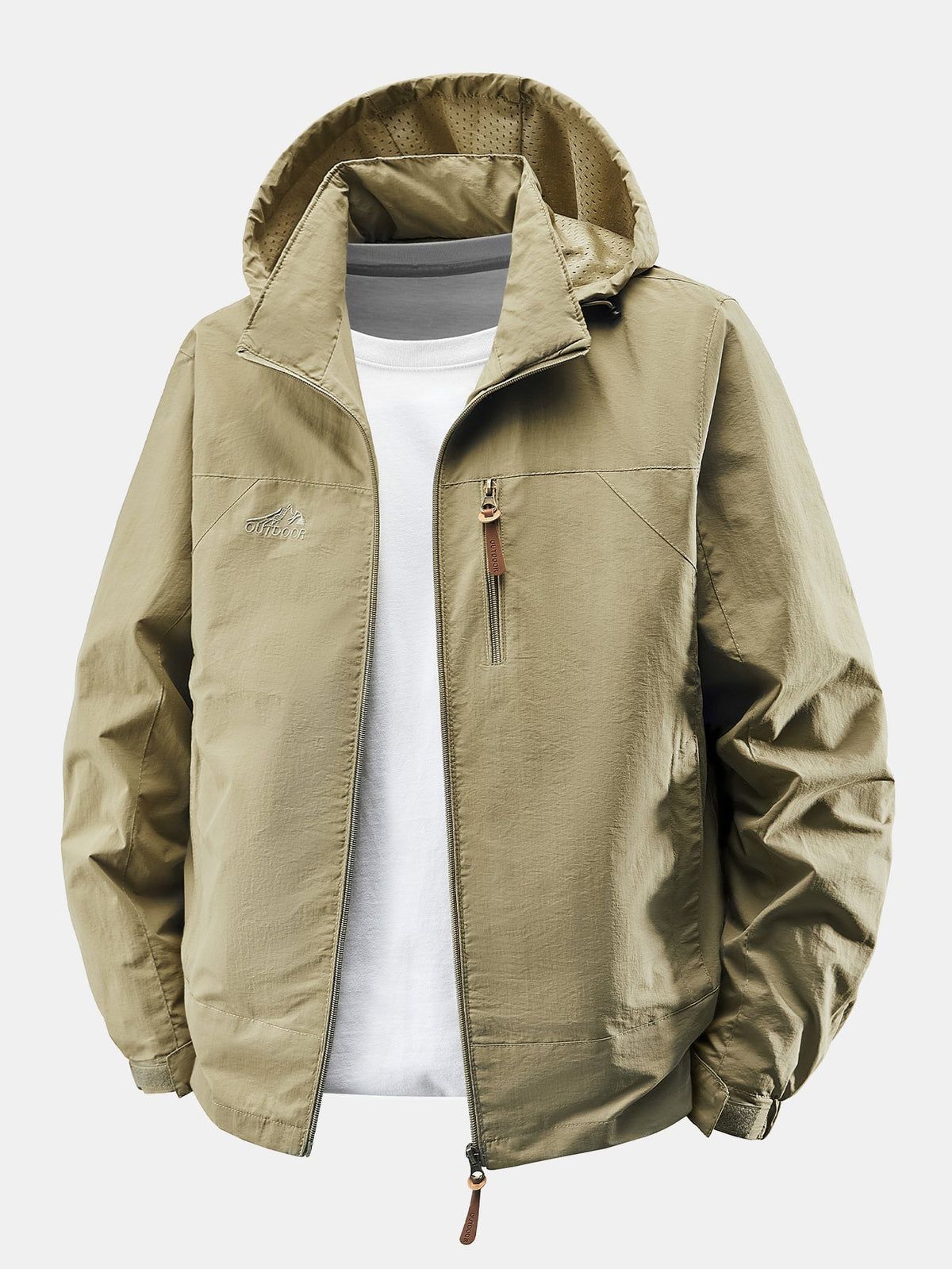 Zip-Up Detachable-Hood Windbreaker Jacket