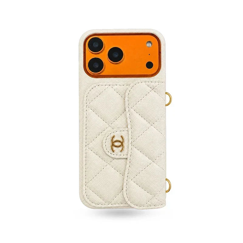 CHN Gesteppte Tasche aus Kaviarleder mit Klappentasche für iPhone 12-18 Pro & Pro Max