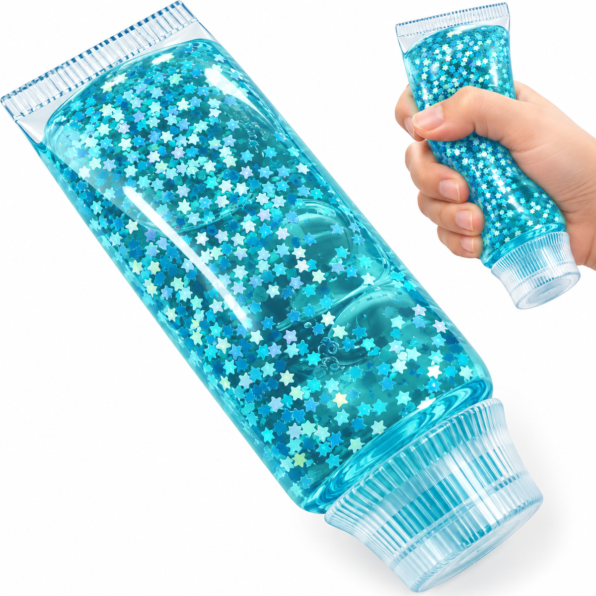 Coconut Oil Squeeze Squishy Tube - Blue Glitter Stars