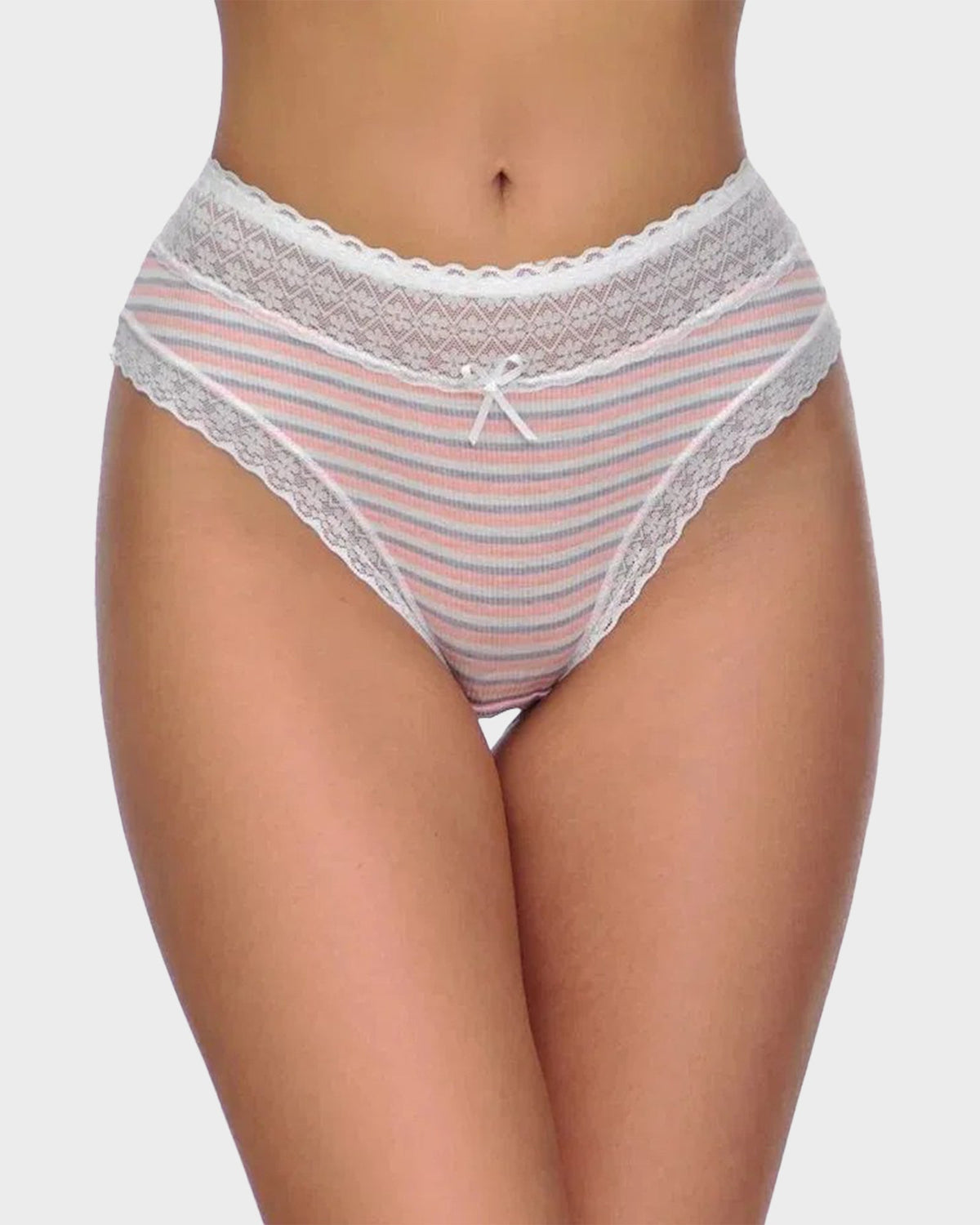 Cotton Seamless Printed Lace Stripe Briefs (5 Pack)