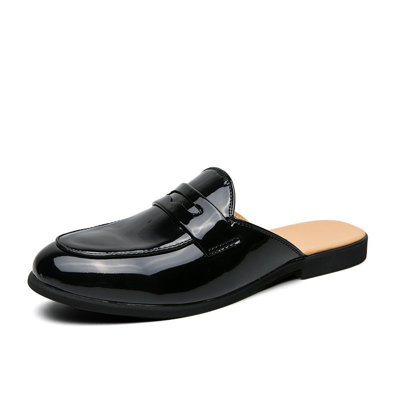 Half Shoes Men's Fashion Social Patent Leather Mules Slippers Casual Shoes
