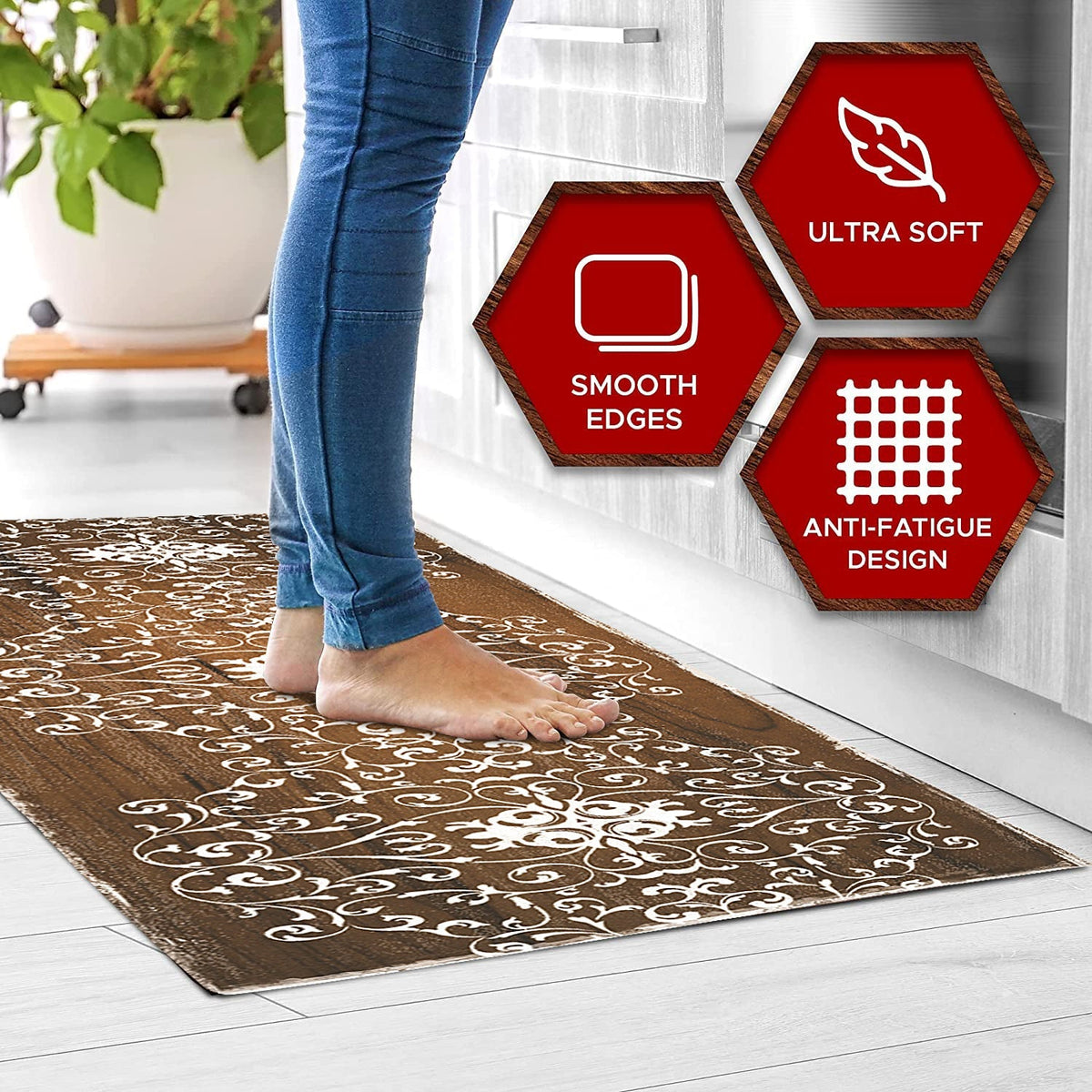 20"x55" Oversized Cushioned Anti-Fatigue Kitchen Runner Mat (Scroll)