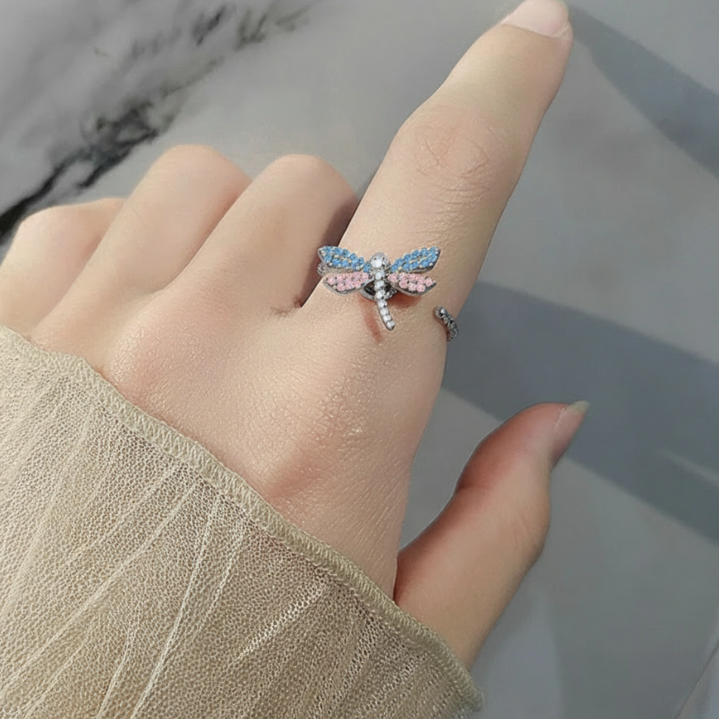 Dragonfly Spinner Fidget Ring Silver