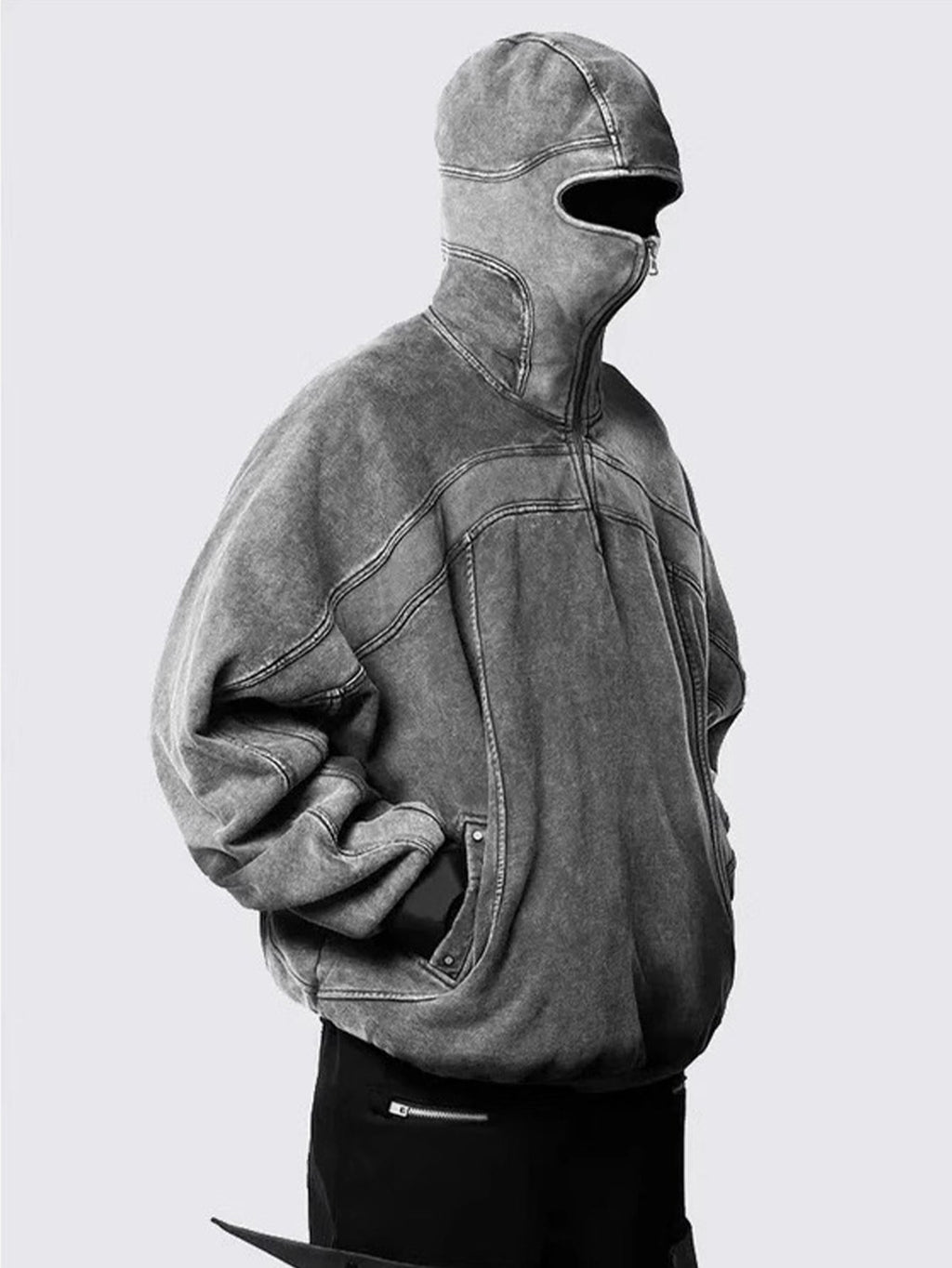 Oversized Techwear-Kapuzenpullover mit Vollmasken-Kapuze