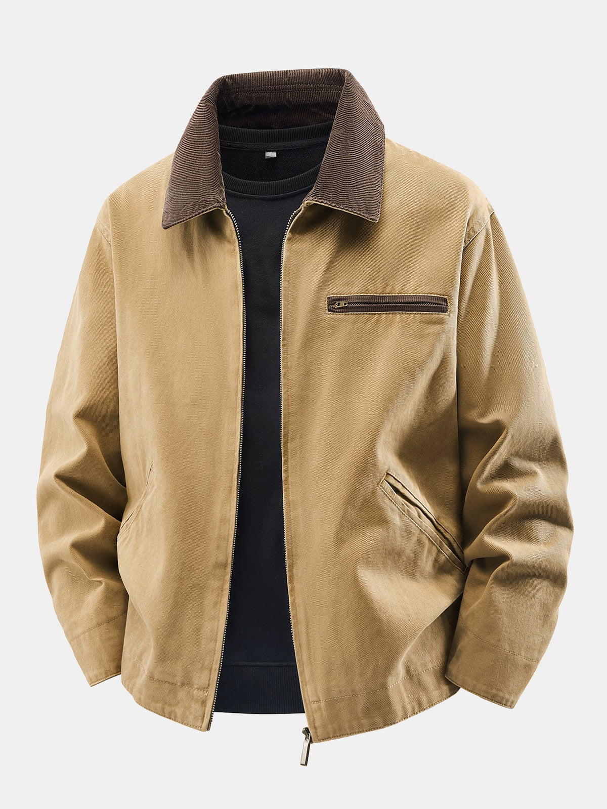 Washed Corduroy Collar Zip-Up Jacket
