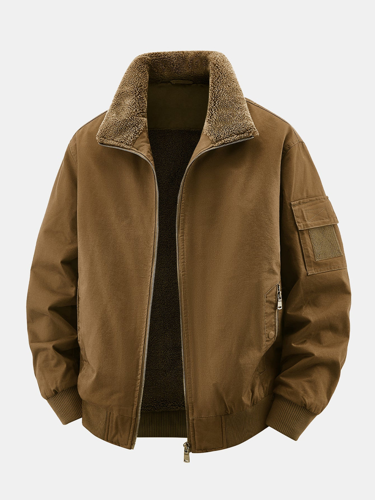 Teddy Lined Zip Up Chino Bomber Jacket