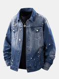 Paint Splatter Distressed Washed Denim Jacket