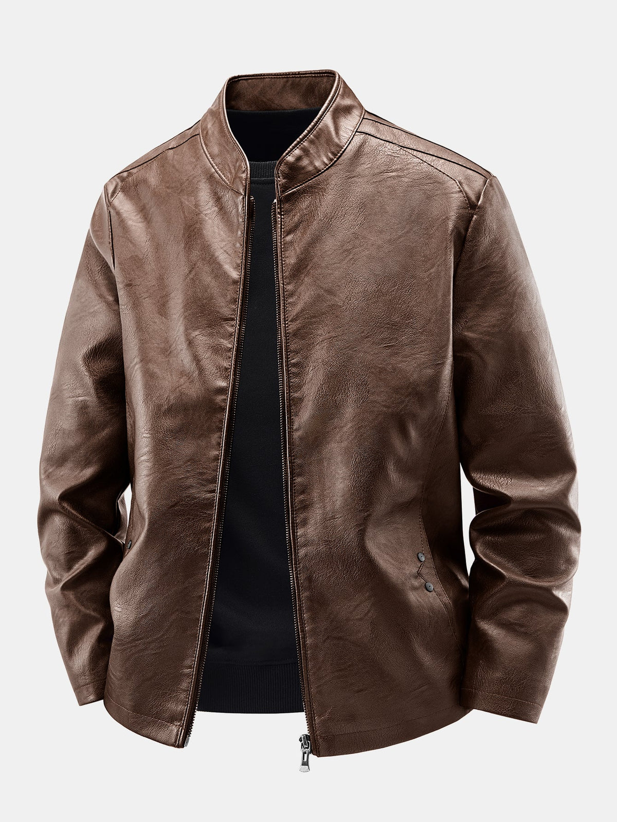 PU Leather Stand Collar Jacket