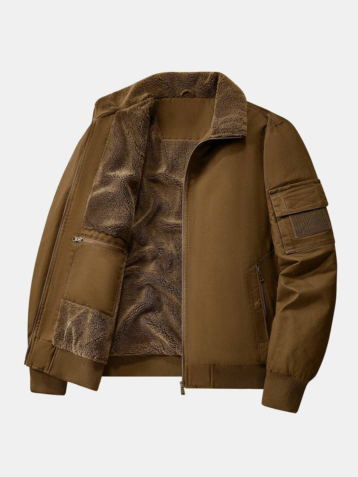 Teddy Lined Zip Up Chino Bomber Jacket