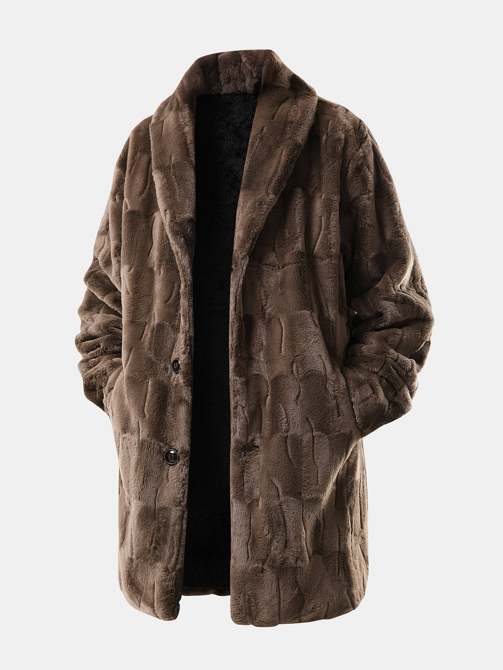 Faux  Fur Shawl Collar Long Line Coat