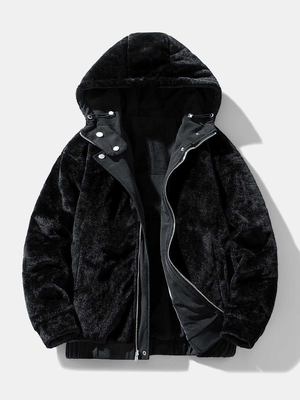 Relax Fit Suede Teddy Zipper Reversible Hooded Coat