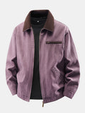 Washed Corduroy Collar Zip-Up Jacket