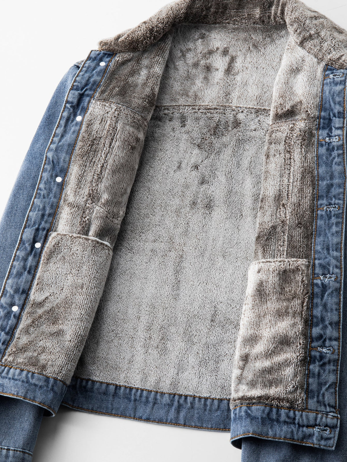 Faux Fur-Lined Washed Denim Jacket