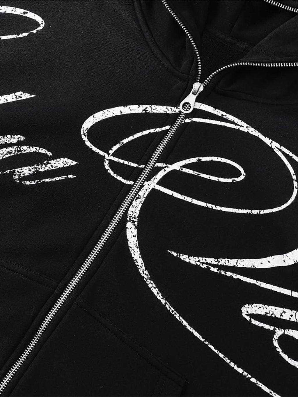 Oversized Script Graphic Zip-Up Hoodie