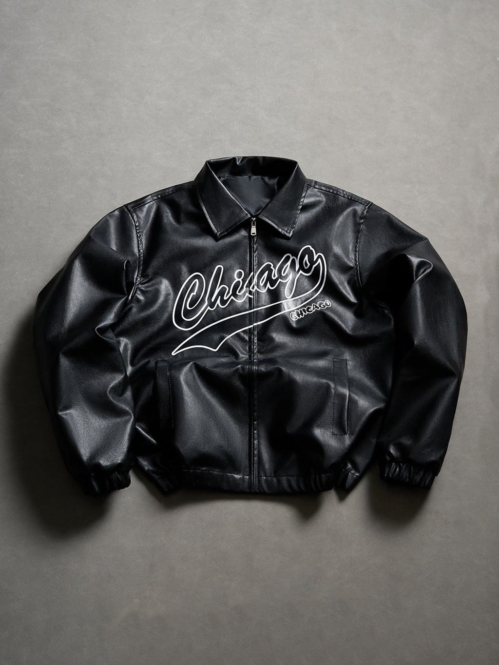 Chicago Graphic Faux Leather Zip-Up Jacket