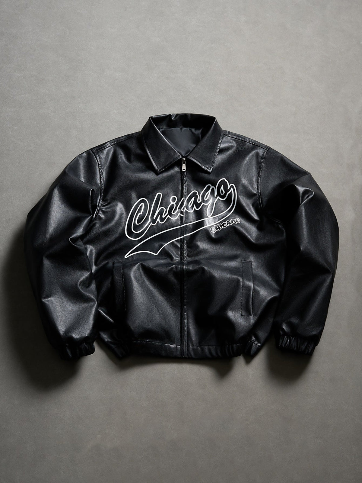 Chicago Graphic Faux Leather Zip-Up Jacket