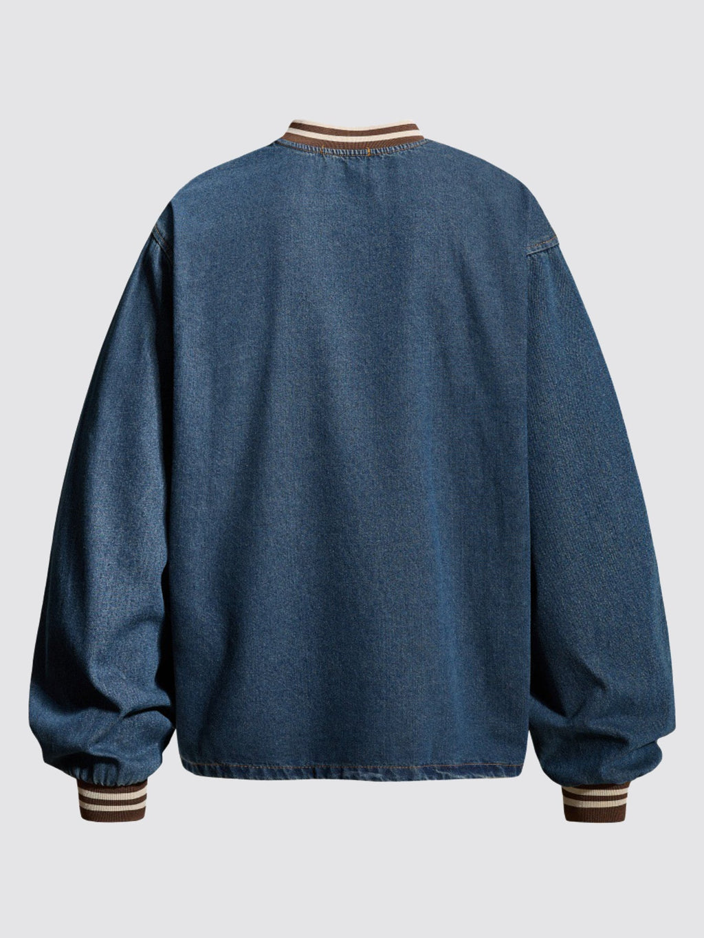 Vintage Washed Baseball Embroidered Denim Sweatshirt