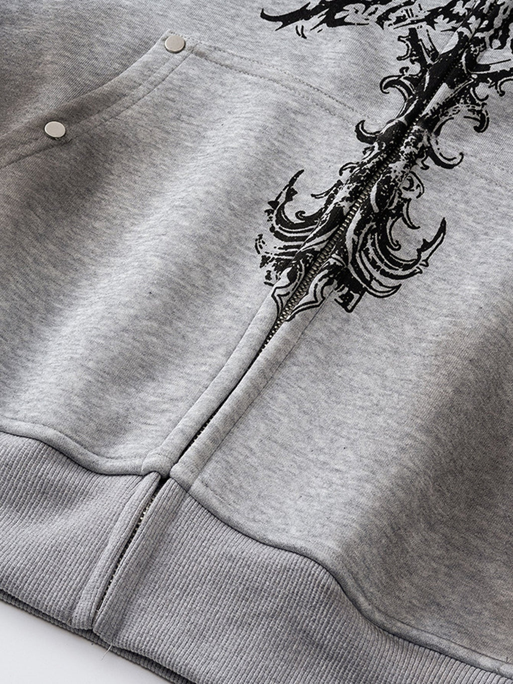 Distressed Cross Print Zipper Hoodie