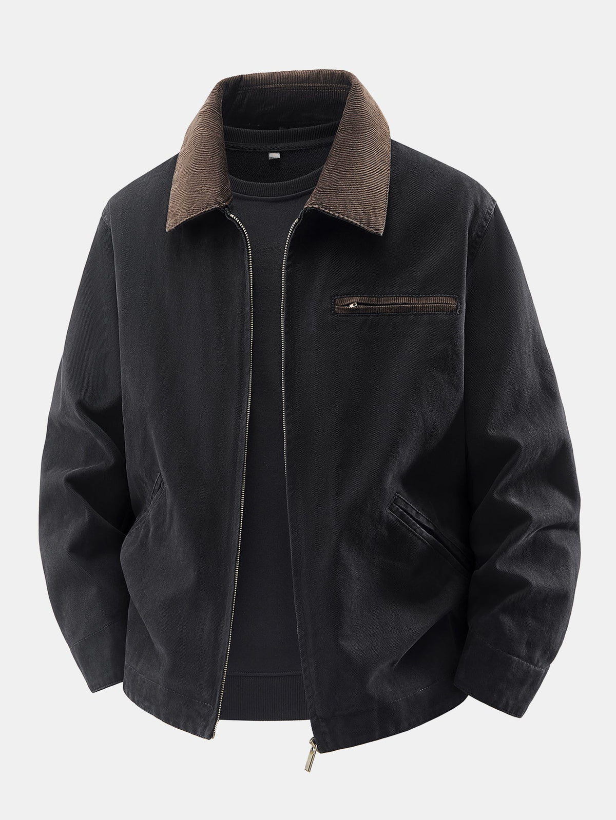 Washed Corduroy Collar Zip-Up Jacket
